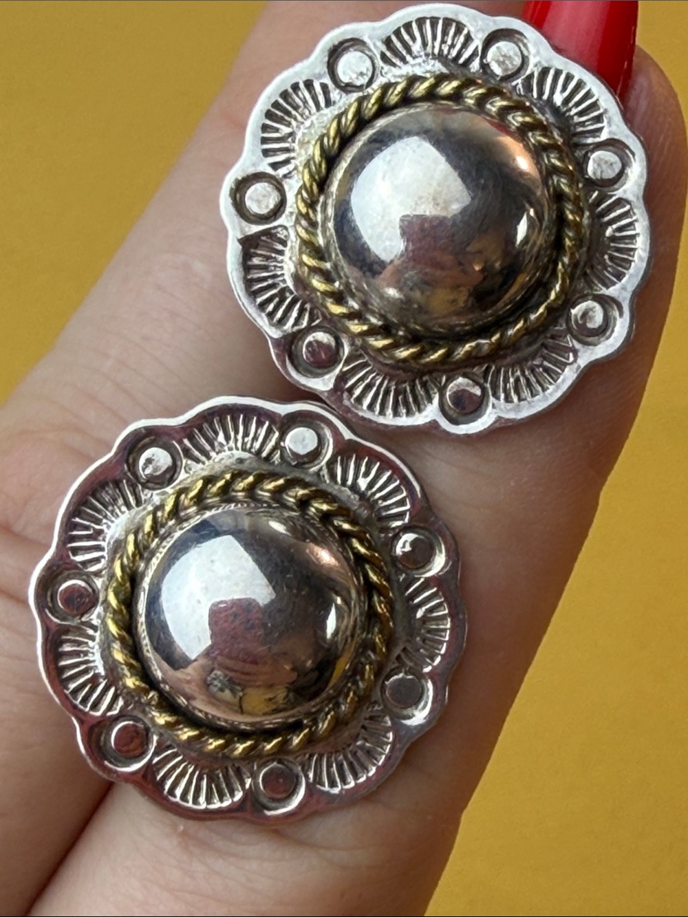 925 Sterling Silver Stud Dome Earrings Vintage Oversized